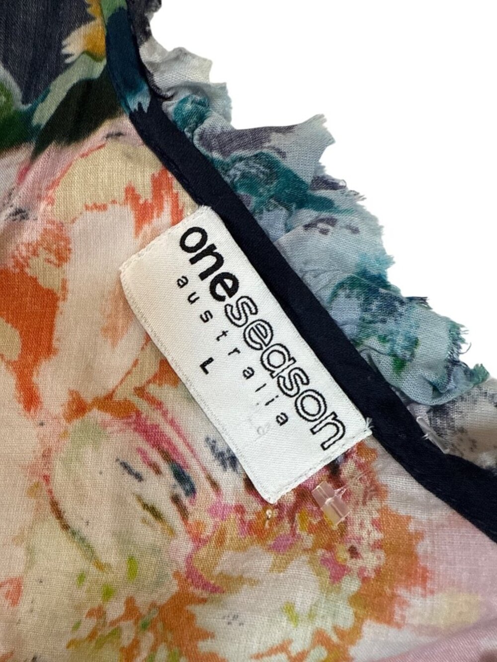 One Season Australia Floral Maxi Dress Cotton Navy L Lightweight (P1087) - Picture 6 of 7